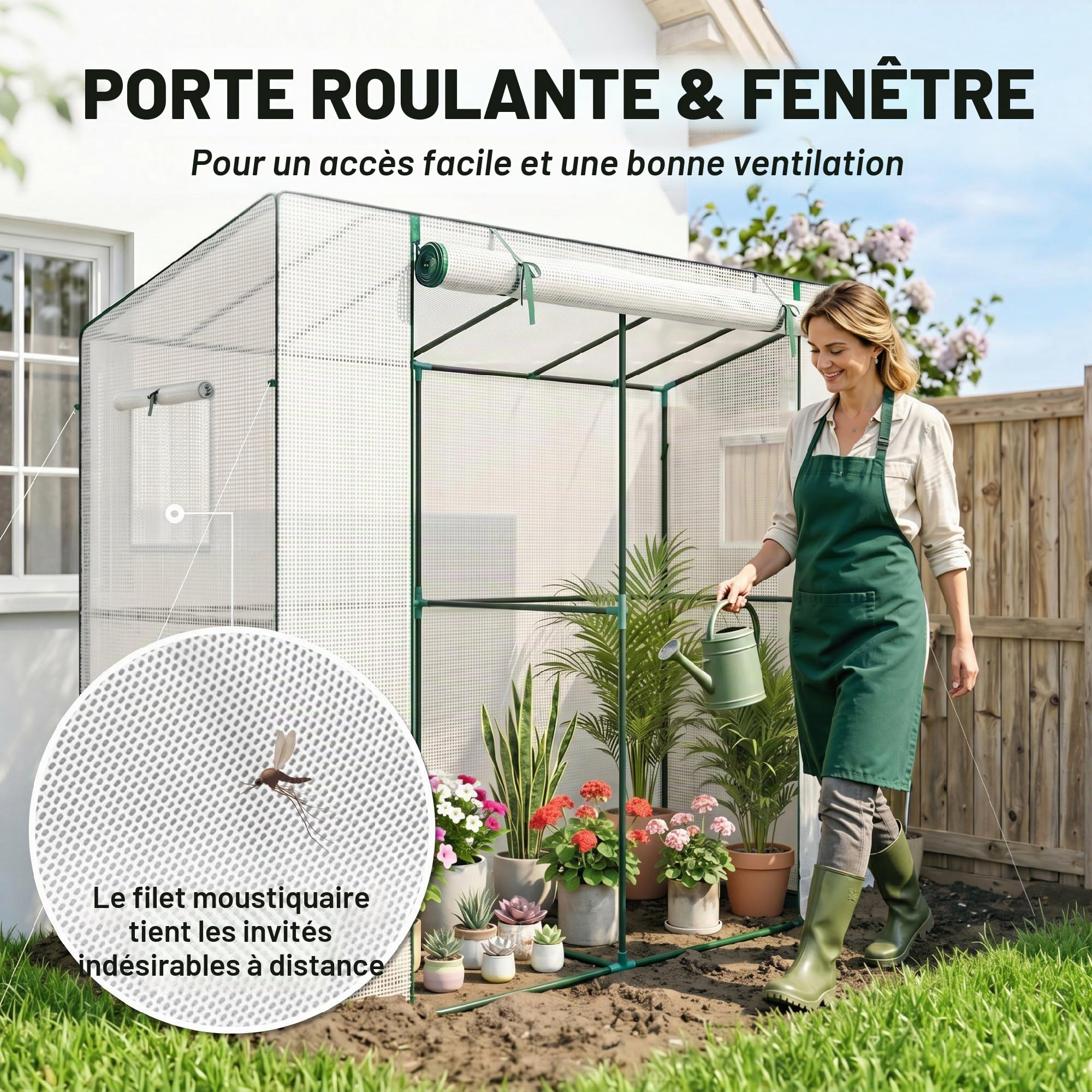 Outsunny 6.6 x 2.5 x 5.6 Pieds Petite Serre adossée pour extérieur Blanc