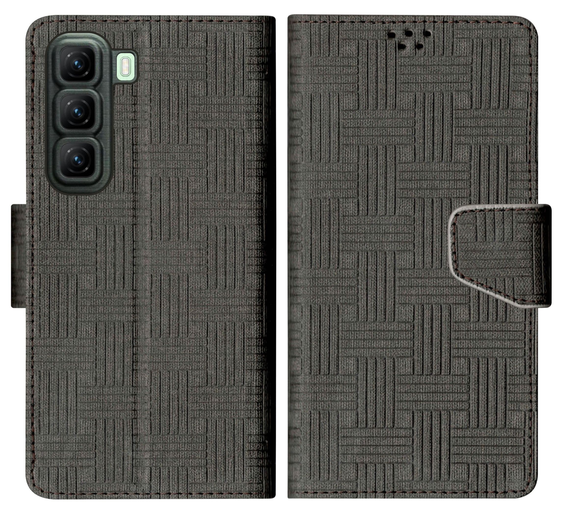 SBMS Flip Cover for Infinix Hot 50 5G Back Cover Case with Magnatic Closure | Inbuilt Stand | Card & Money Pocket (Mat Black)