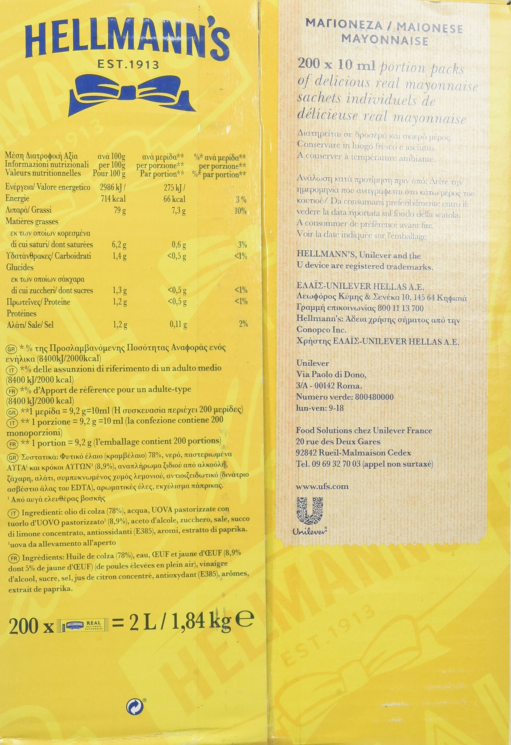 Hellmann's Real Mayonnaise 198 sachets 10 ml