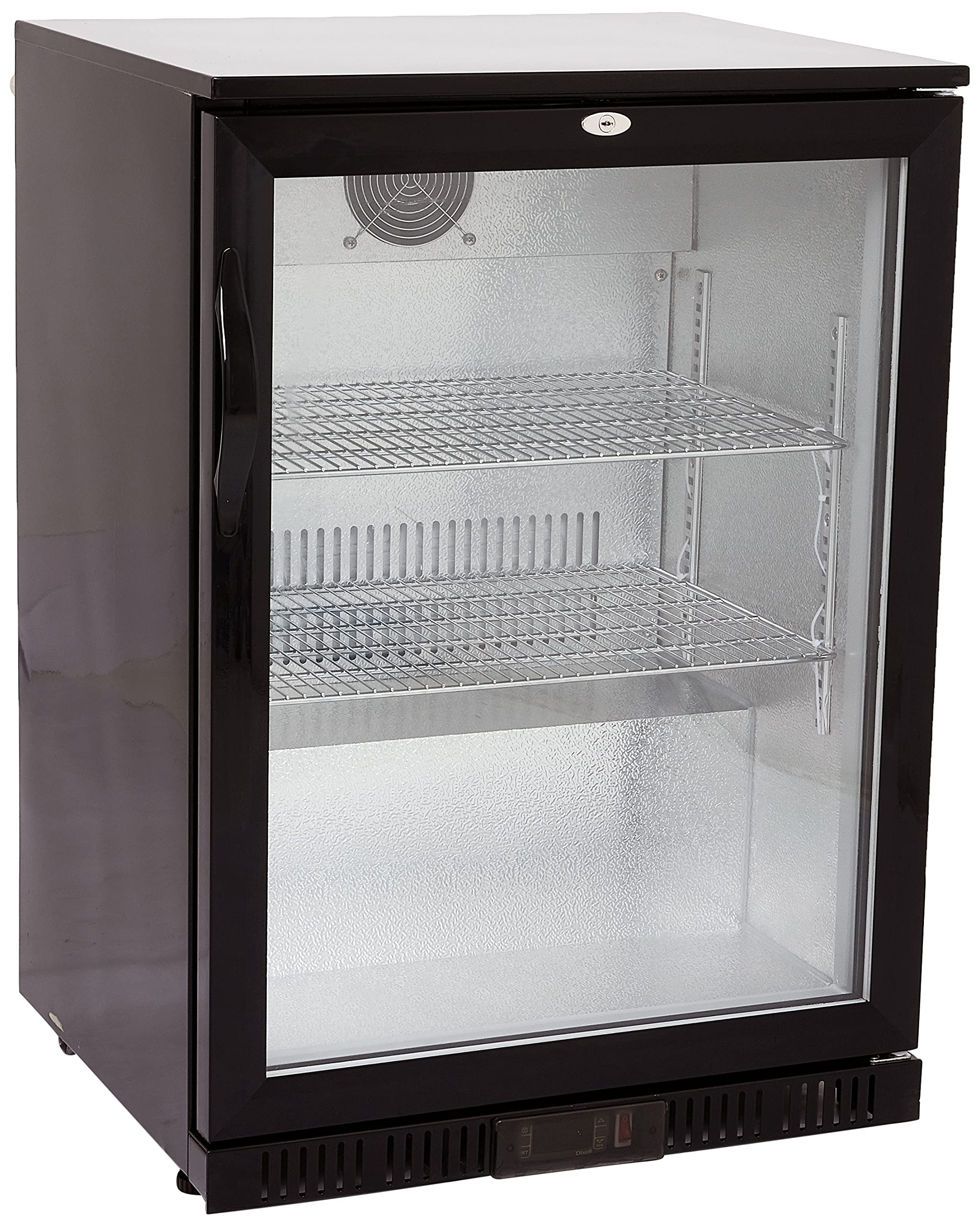 SARO BC 138 Frigorífico de bar, 128 l, 2 rejillas, puerta de cristal con cierre, control digital de temperatura, iluminación LED, 2-10 °C