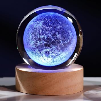 3D Moon Gifts for Women Crystals Ball 60mm- Planet Figurines Space Decor Glass Solar System Figurine Moon Stuff for Room Birthday astronamy Gifts for Best Friend Lovers Keepsake Paperweight