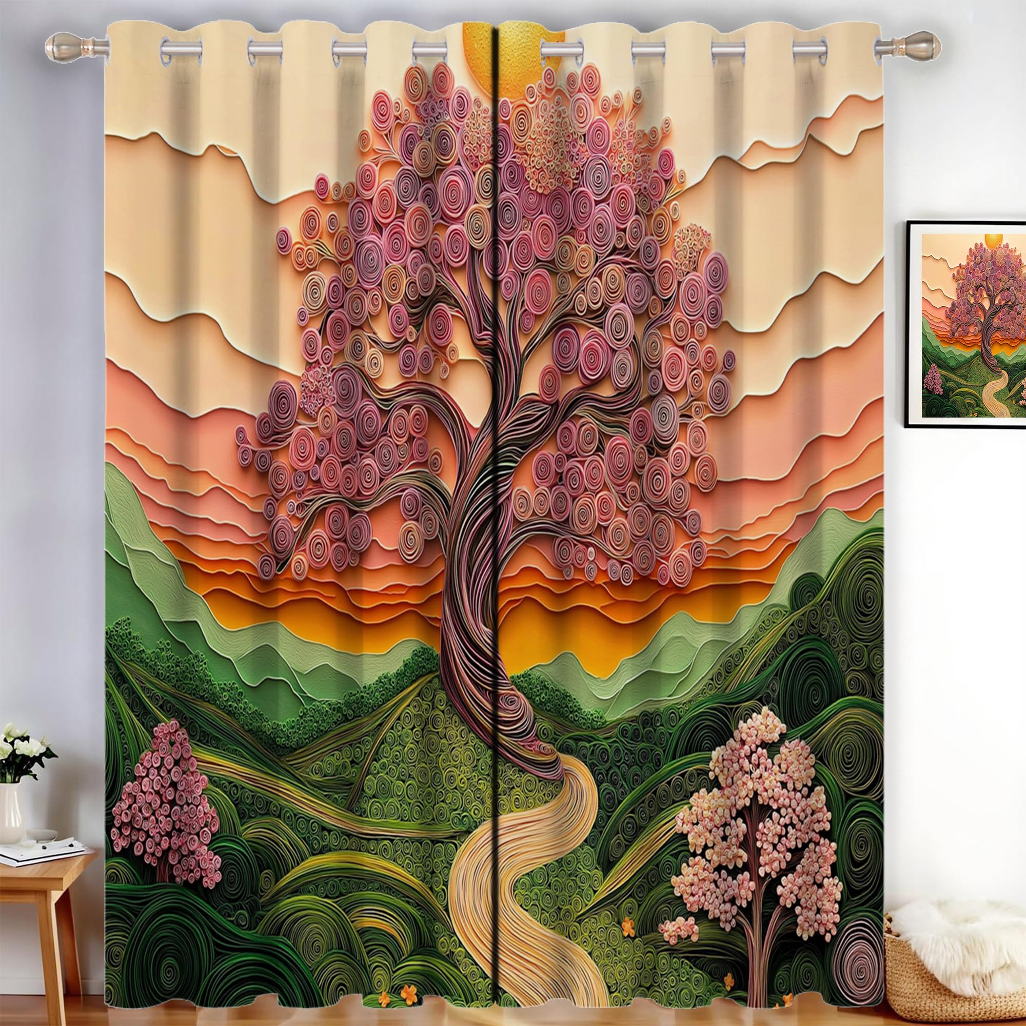 Rideaux cerisiers en fleurs pour salon et chambre paysage de rêve rose