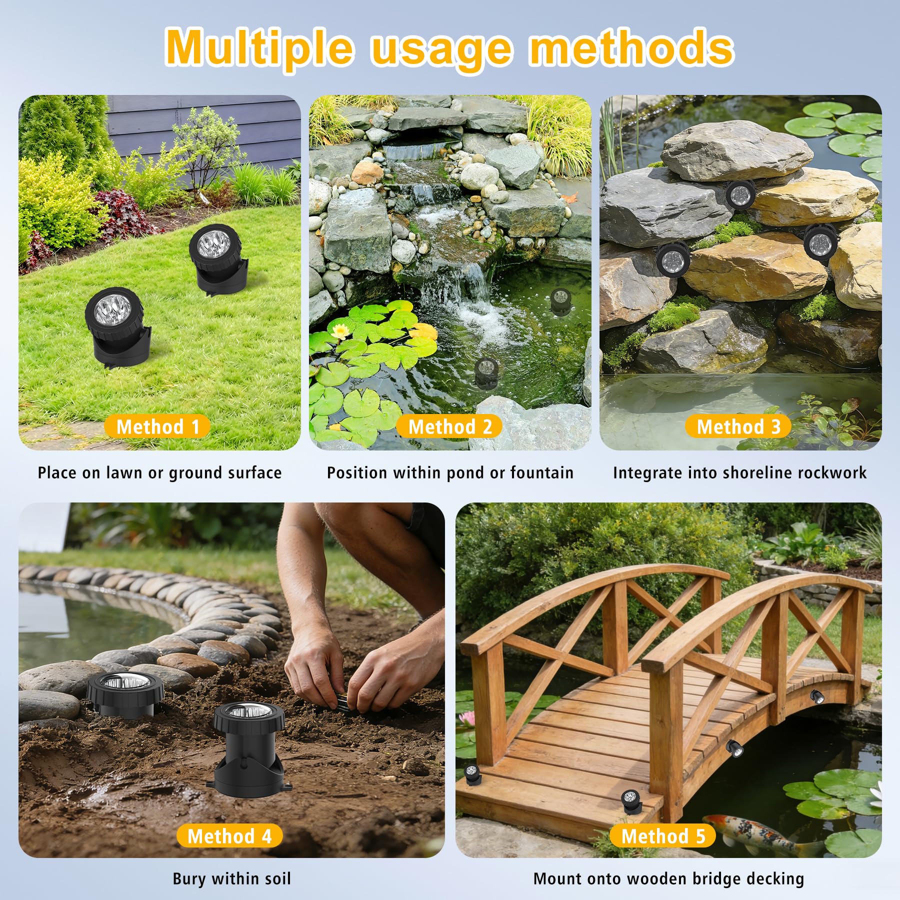 NATPOW Luces para Estanques, 16 Millones de Colores Luz Estanque Sumergible, APP y Control Remoto, IP68 Impermeable Focos para Piscina, Fuente, Acuario, Jardín, Patio, 8 in 1
