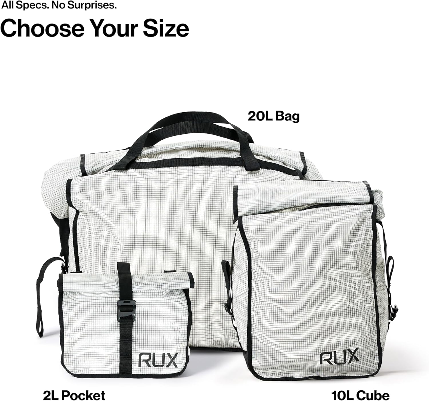 RUX Packing Cube 10L White | Travel Packing Cube for Backpack Organization | Compression Organizer Cube for Gear Storage | Durable Organizer for Travel and Outdoor Adventure