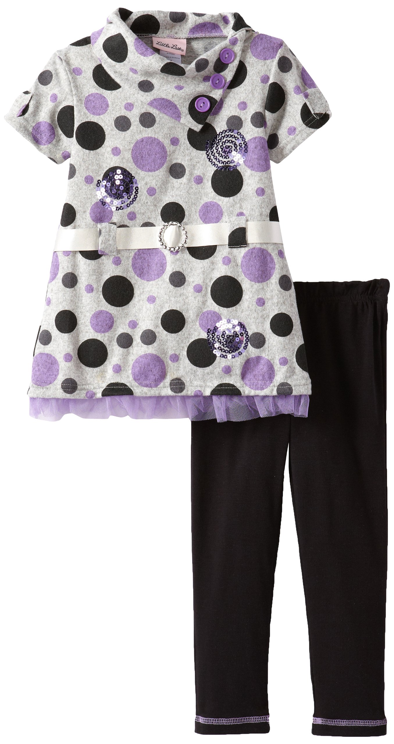 Little Lass Little Girls' Two-Piece Belted-Tunic Hacci Legging Set