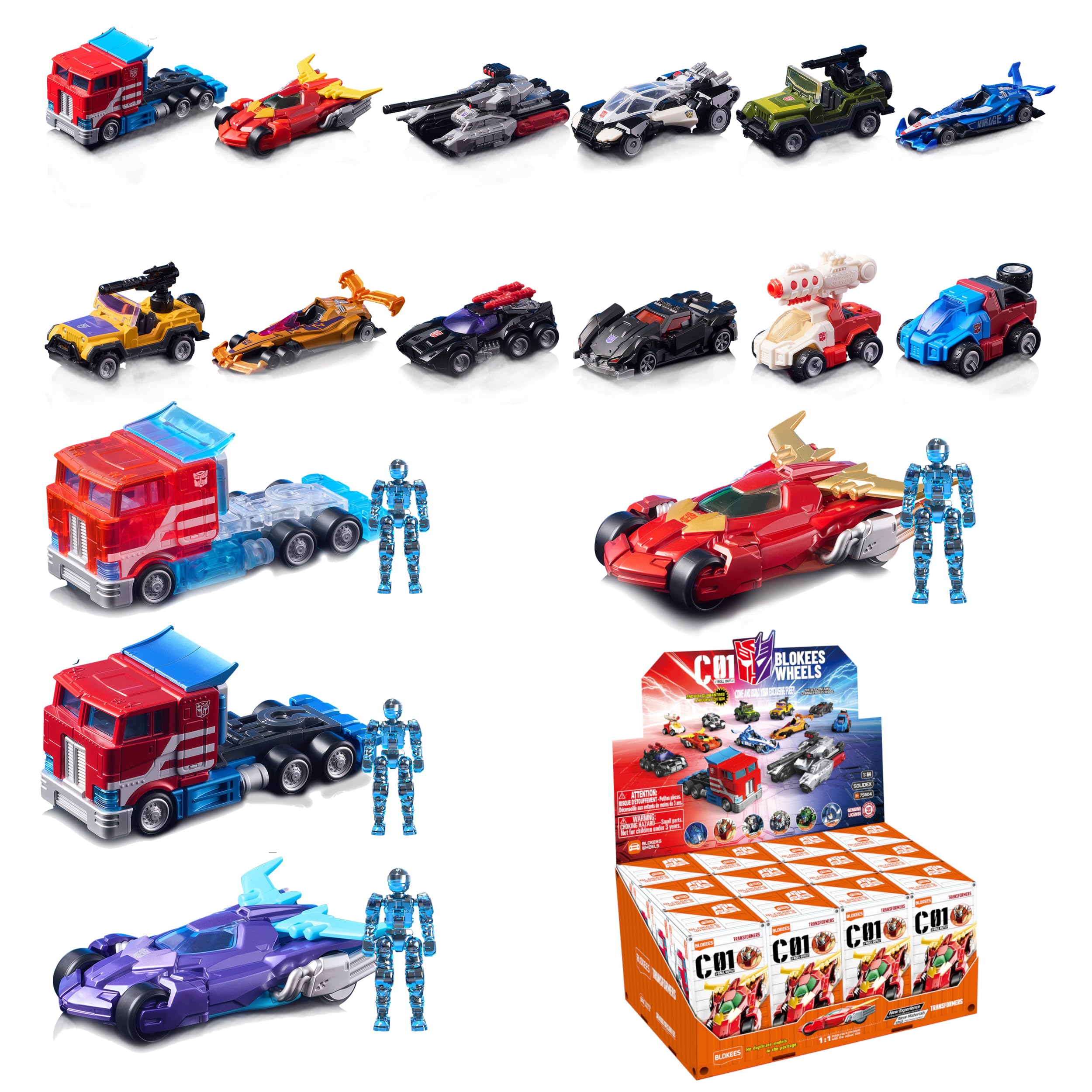 BLOKEES, Wheels, Transfomers, C01, Roll Out, 12 x Mystery Box Model Kits, 1/64 Scale, Age 9+