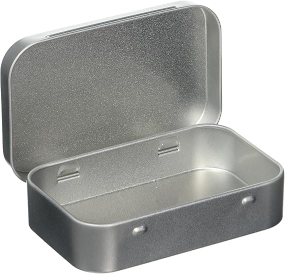 1 x Mini-Blechdose, ohne Inhalt, Silberfarben, Scharnierdeckel, für