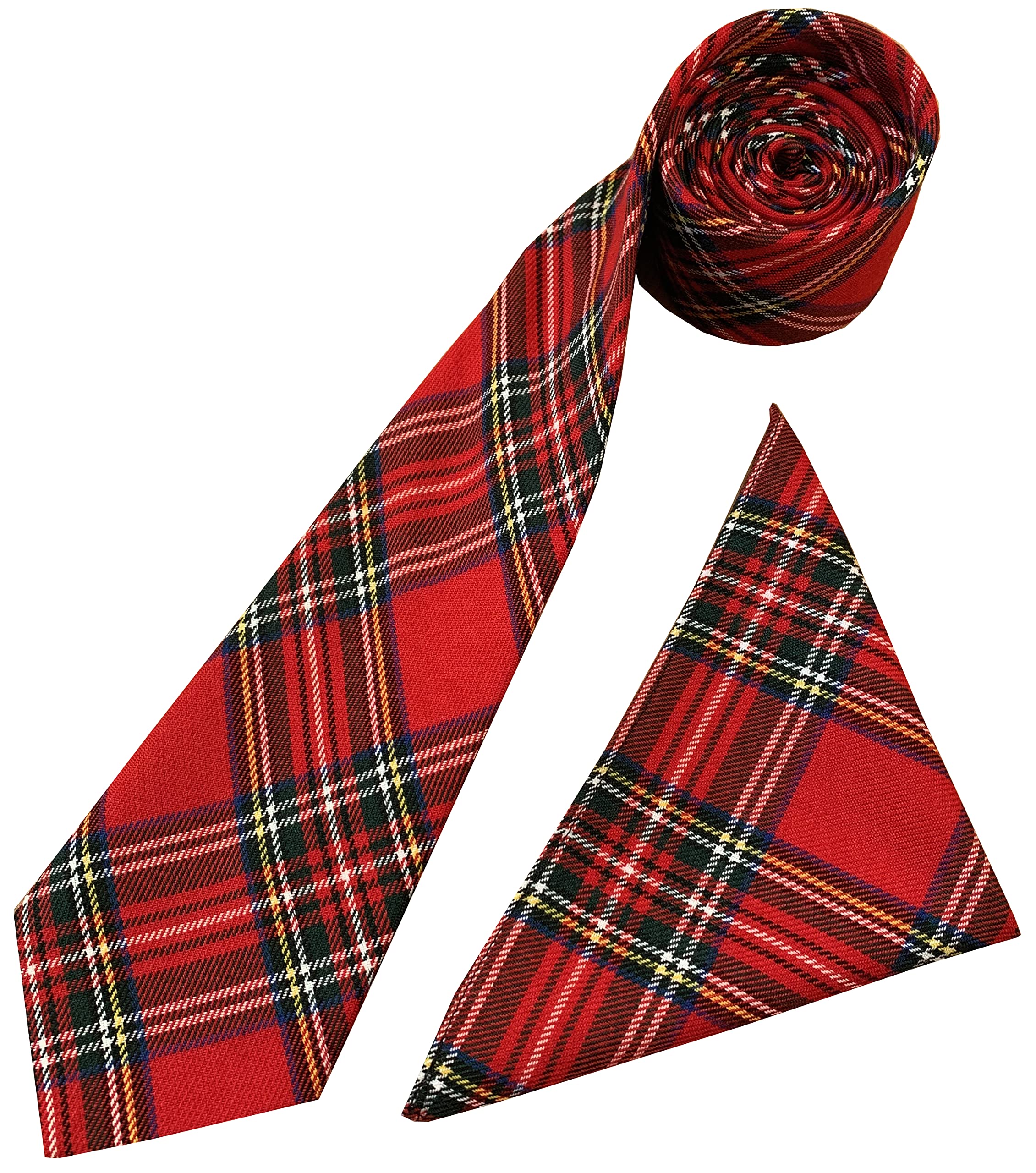 Men's Royal Stewart Red Tartan Check Neck Tie & Hanky Set
