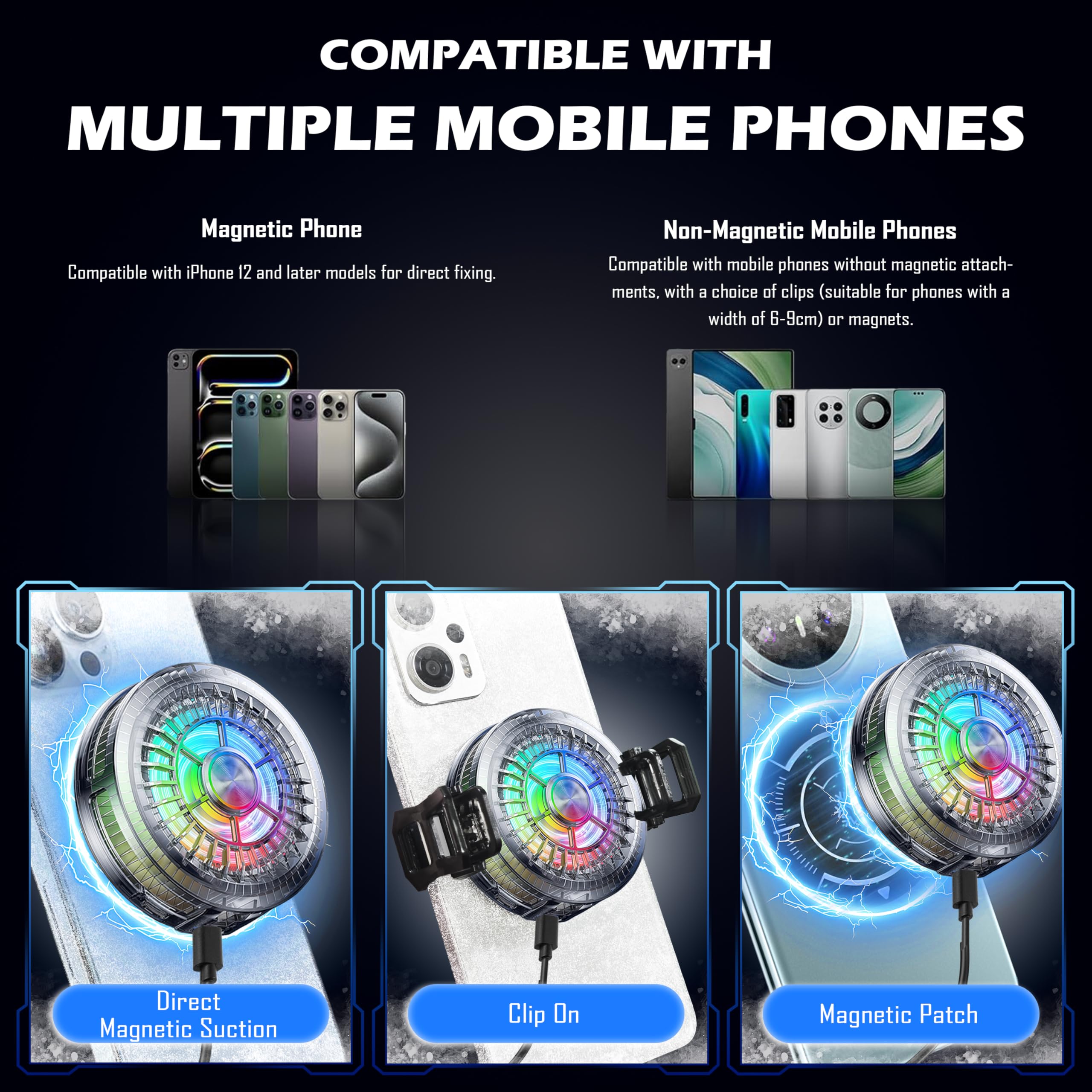auvstar Raffreddatore Telefono Magnetico, 20W a Semiconduttore, Raffreddamento 15s Fino a 0℃, 50g Ultra Leggero, 2 Livelli per Gaming Streaming, Compatibile iPhone Android 4-7,5 Pollici