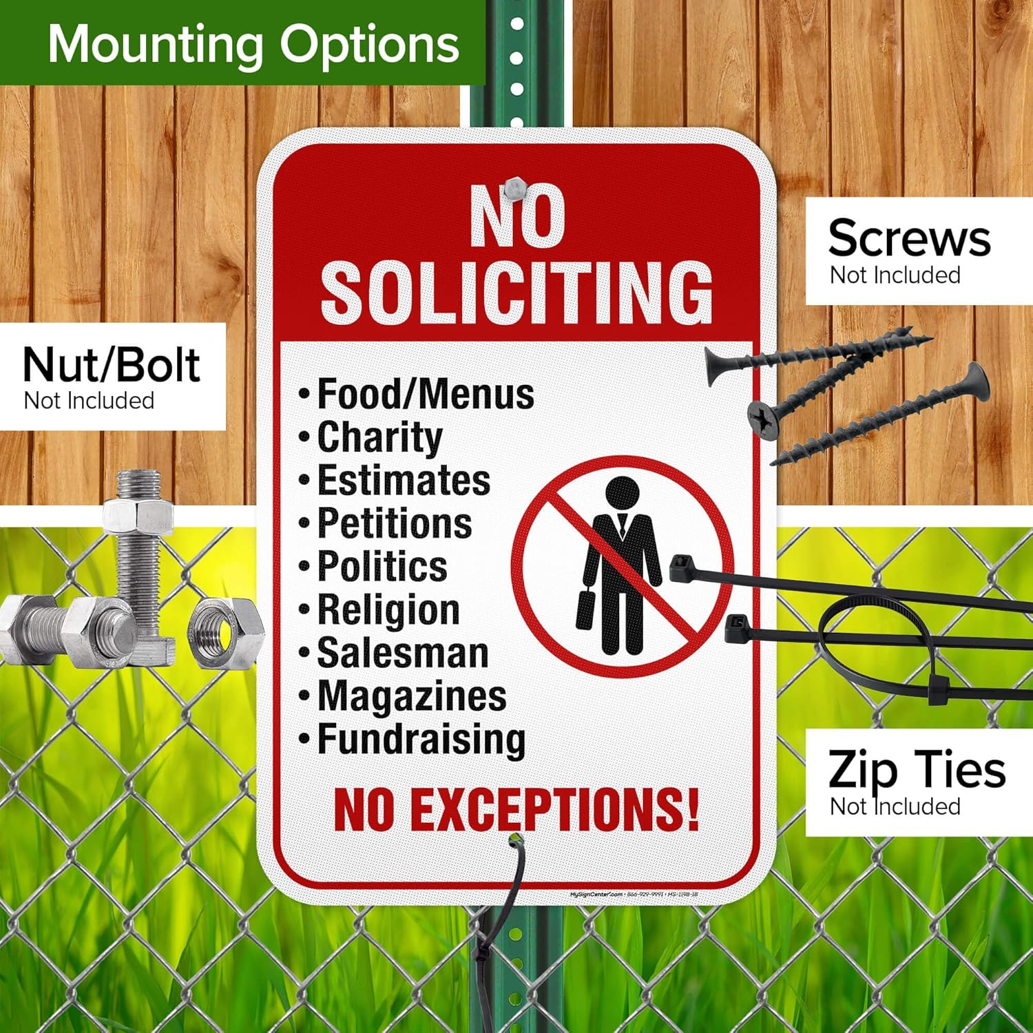 No Soliciting No Exceptions! Sign, 12"x18" Aluminum Reflective, Indoor/Outdoor Use, USA MADE By My Sign Center