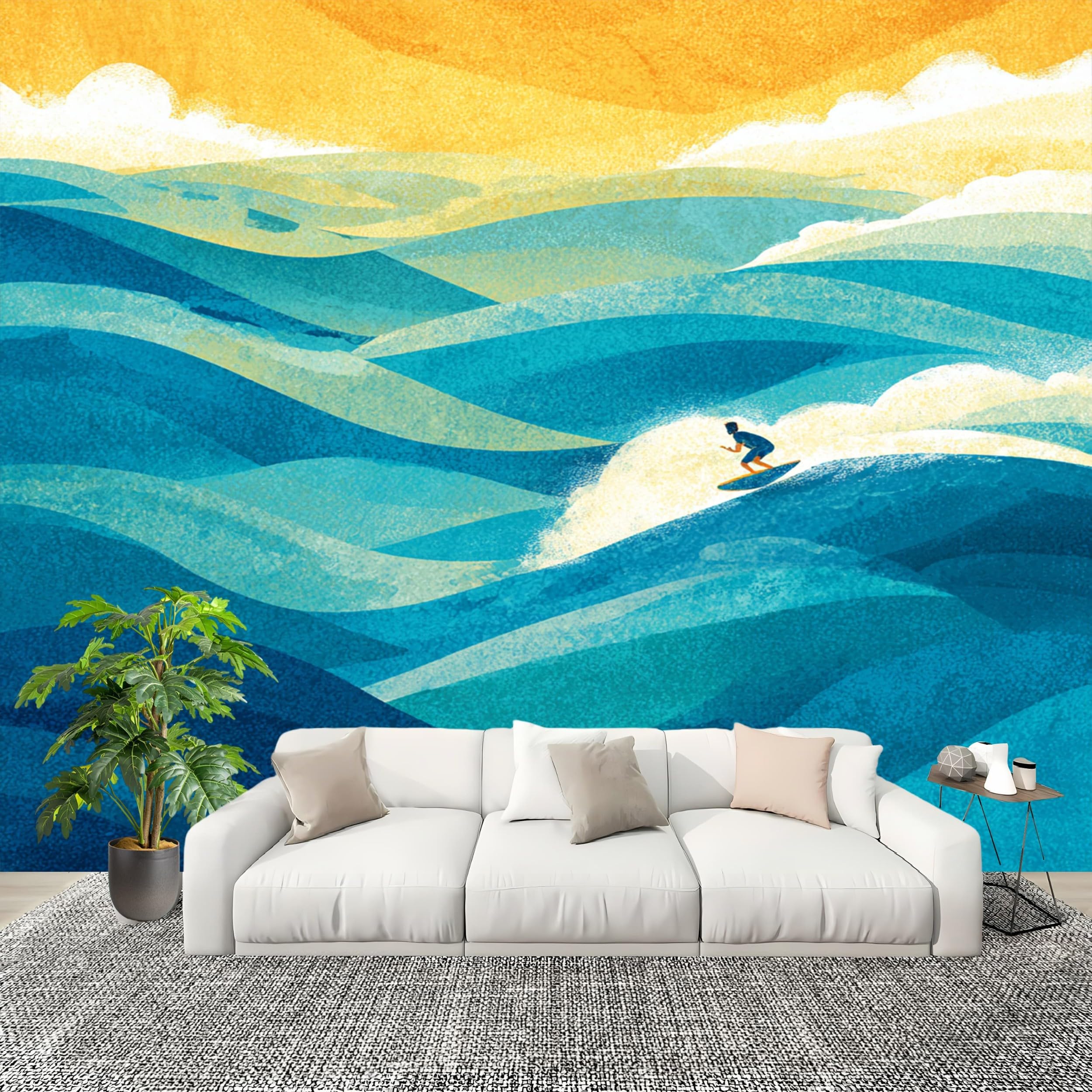 Poster mural panoramique surf bleu pour créer une ambiance évasion dans votre salon