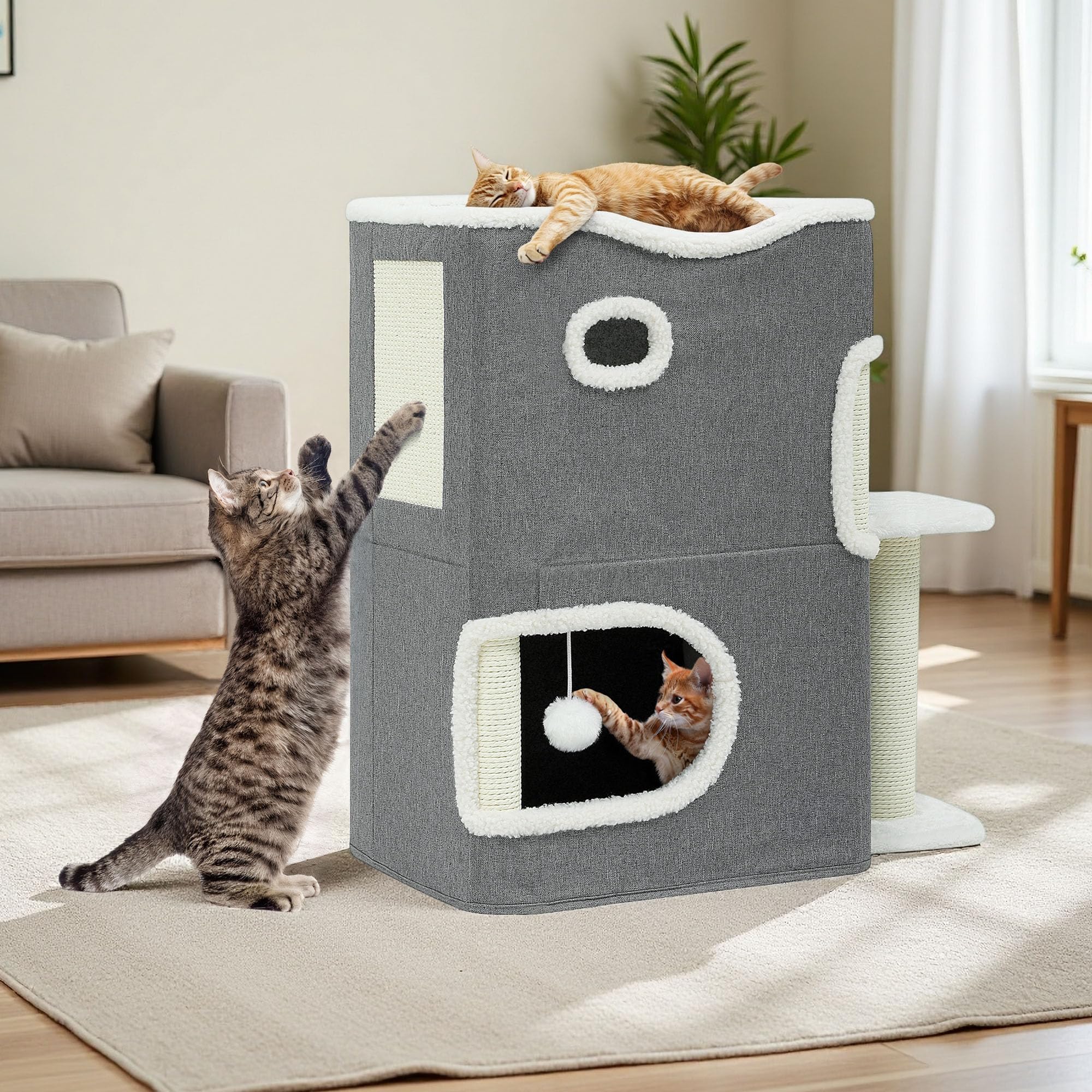 Niche pour Chat d'intérieur Pliable pour Grands Chats avec Surface à gratter pour étagère, Maison pour Chat, Cave, lit pour Chat, Grotte pour Chat, Niche pour Chat