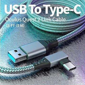 16ft Link Cable for Meta Quest 2/1 PC/Steam VR Braided USB 3.2 A to C Quest 2 Link Cable High Speed PC Data Transfer Fast Charging for VR Headset
