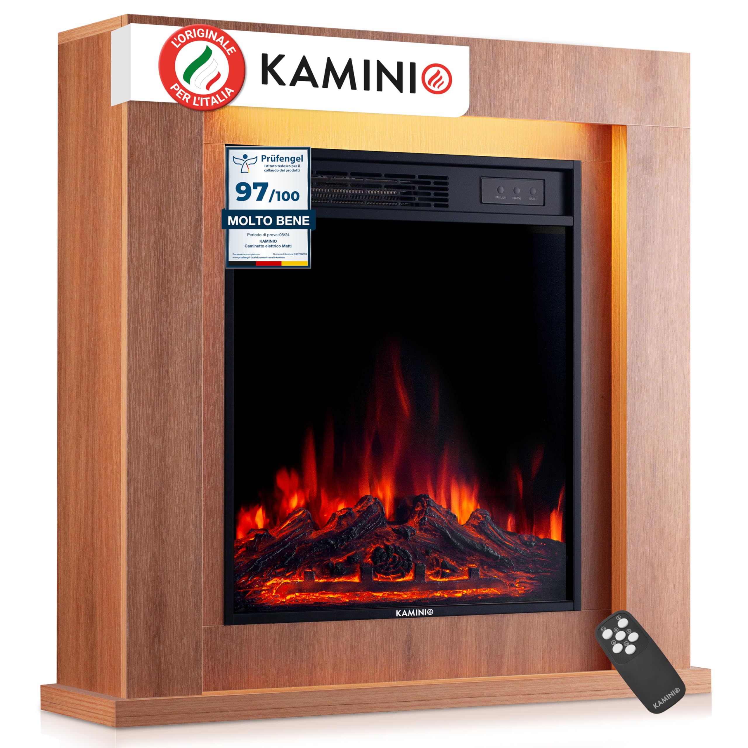 KAMINIO Camino elettrico Matti - Caminetto da pavimento con riscaldamento, effetto fiamma 3D, luce ambiente a LED, telecomando - 32 pollici (Querica)