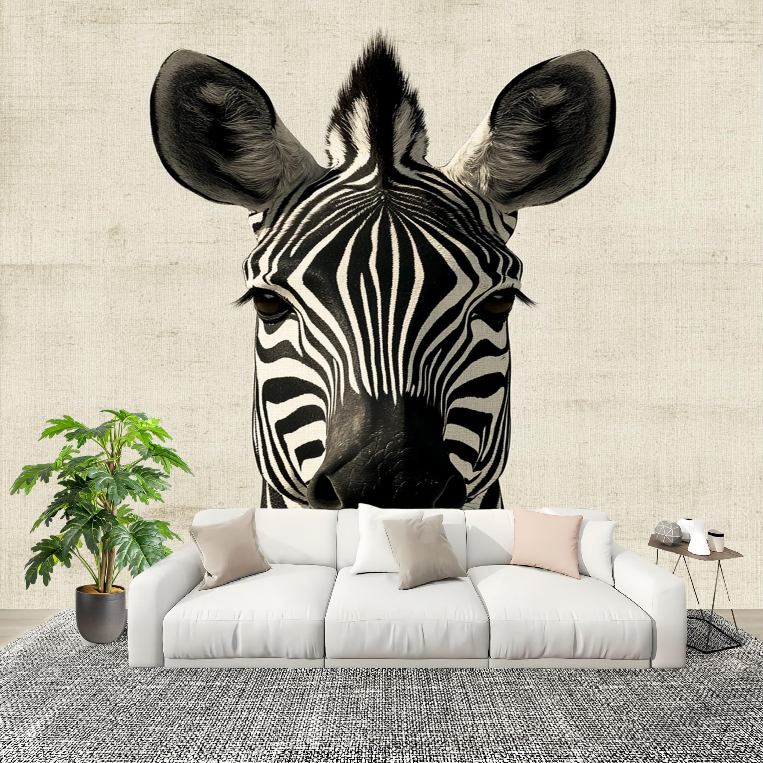 Papier peint intissé haut de gamme motif zèbre noir et blanc
