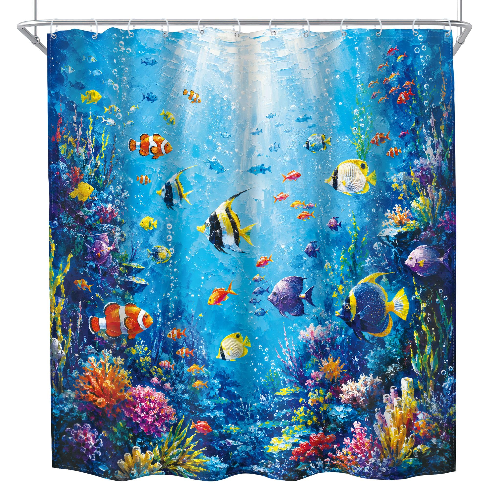 Fish Beach Shower Curtain - Underwater Tropical Design -8