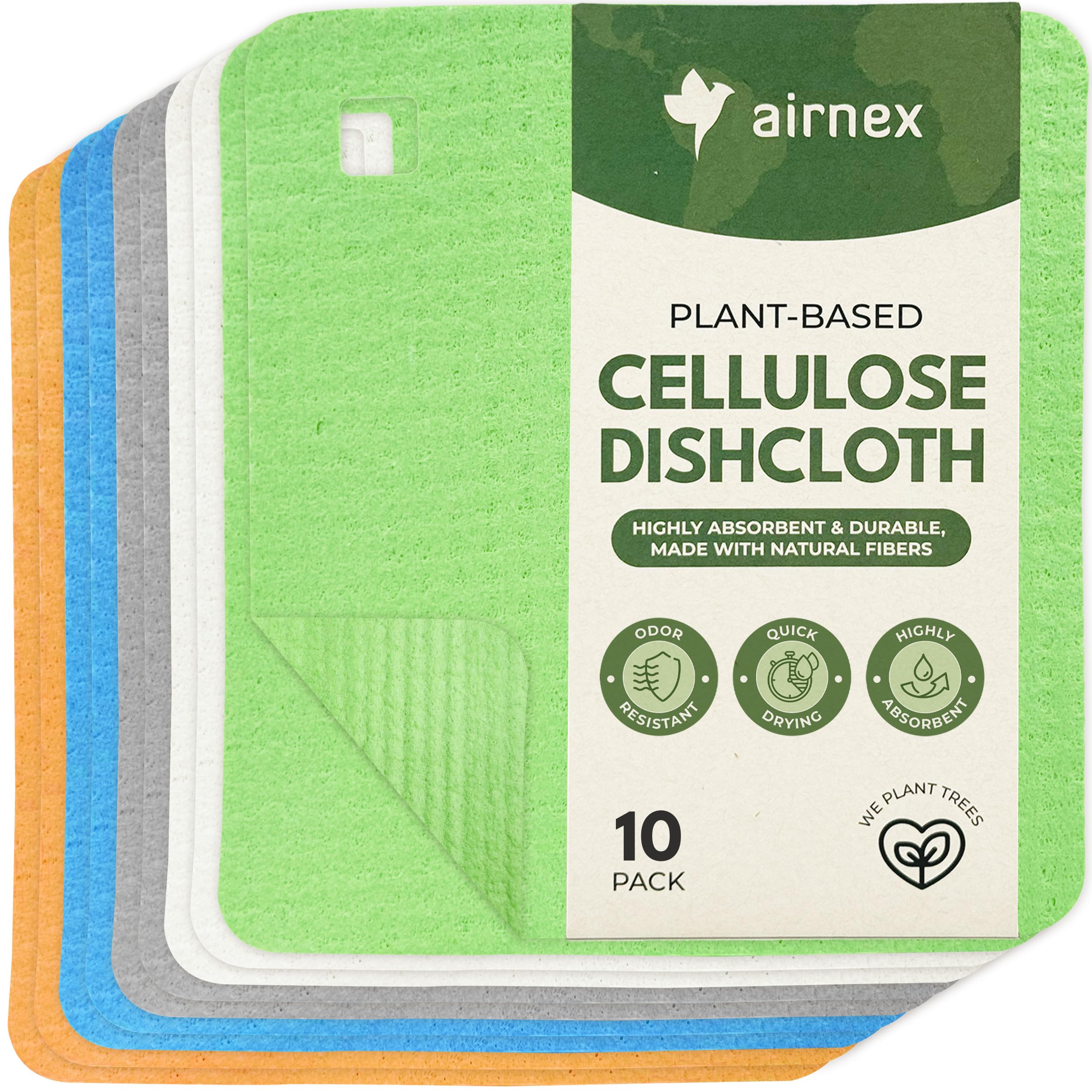 Airnex Multicolor 10 Pack Swedish Dishcloths For Kitchen - Eco-Concious Reusable Dish Towels & Cloths - Super Absorbent, Odor Resistant And Fast Drying Wash Cloths For Dishes & Surfaces
