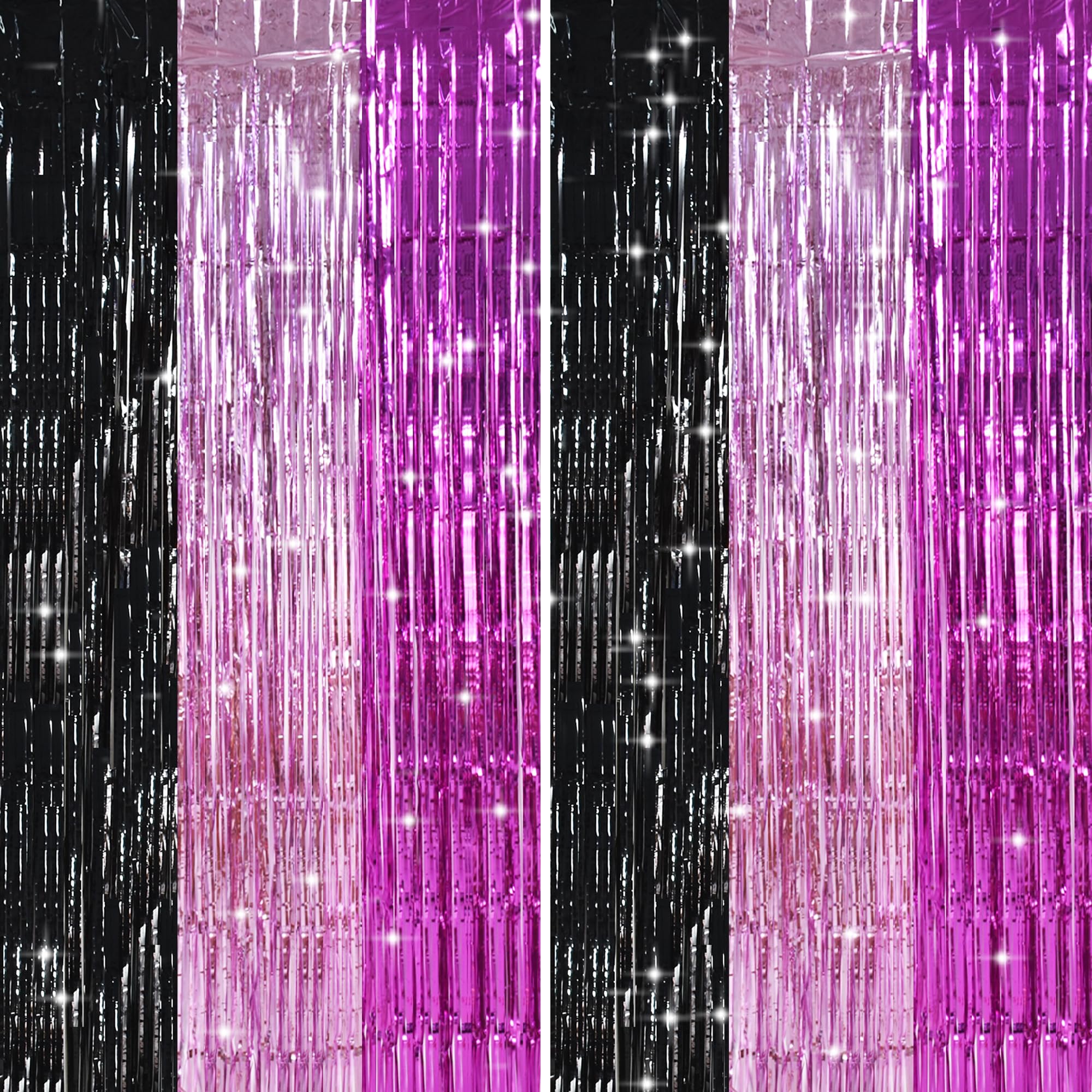 TONIFUL Black Pink Hot Pink Door Streamers,Black and Pink Photo Booth Backdrop Metallic Streamers Foil Fringe Curtain for Birthday,New Year,Graduation,Disco,Baby Shower Party Streamers Decoration