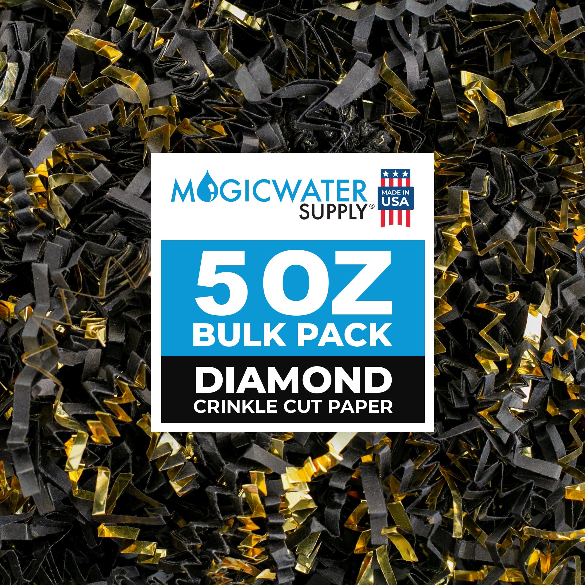MagicWater Supply - 5 oz - Black & Gold - Crinkle Cut Paper Shred Filler great for Gift Wrapping, Basket Filling, Birthdays, Weddings, Anniversaries