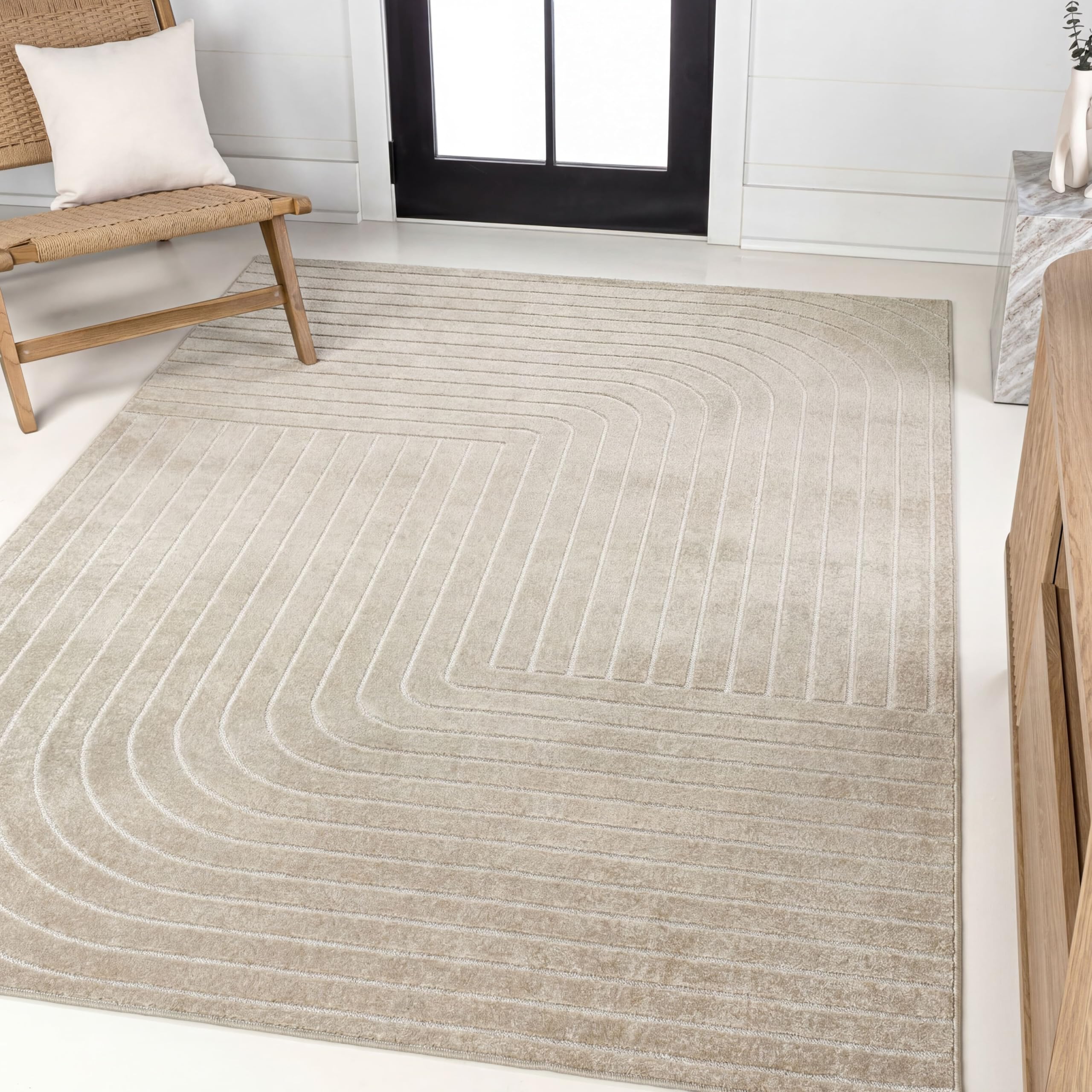 JONATHAN Y Odense High-Low Angle Beige/Cream 4x6 Indoor/Outdoor Area Rug for Patio, Backyard, Living Room, Bedroom, Office, Hose-Washable (SCN101E-4)