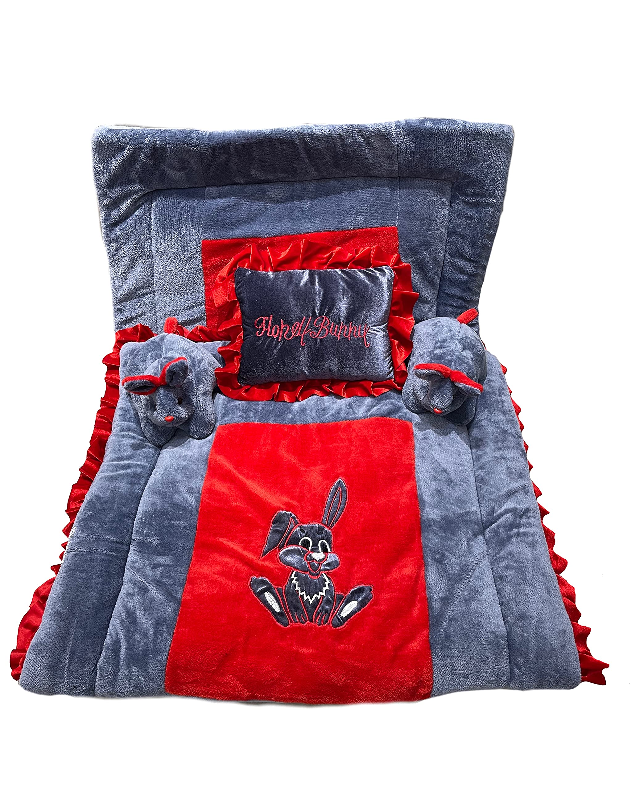 PINKS & BLUES Full Sleeping 5 Piece Baby Bedding Set with 2 Rabbit Shape Side Pillows (0-42 Months) (RED Grey) 3