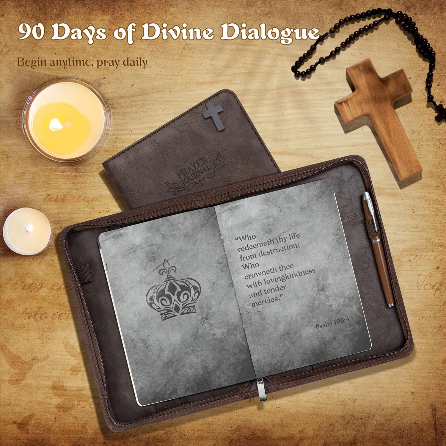 Ospelelf Daily Bible Prayer Journal for Men, Zippered Leather Scripture Study Notebook Religious Planner for Reflection & Gratitude, Ideal Gift for Jesus Faith Believers, Undated 3 Months, Brown