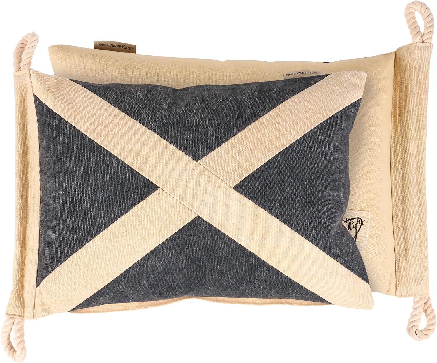 Primitives by Kathy Pillow with Decorative Cover, from Our Beach Collection displaying a Vintage Nautical Flag Inspired Design of The at Rest Flag Made with Durable Canvas