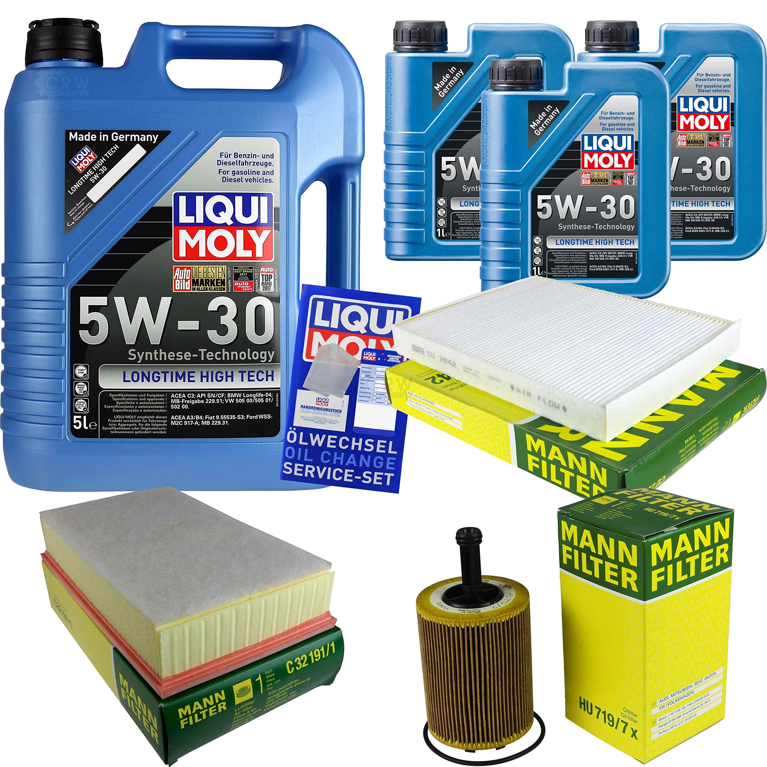 Set di filtri, 8 litri, olio motore Longtime High Tech 5W-30, filtro abitacolo