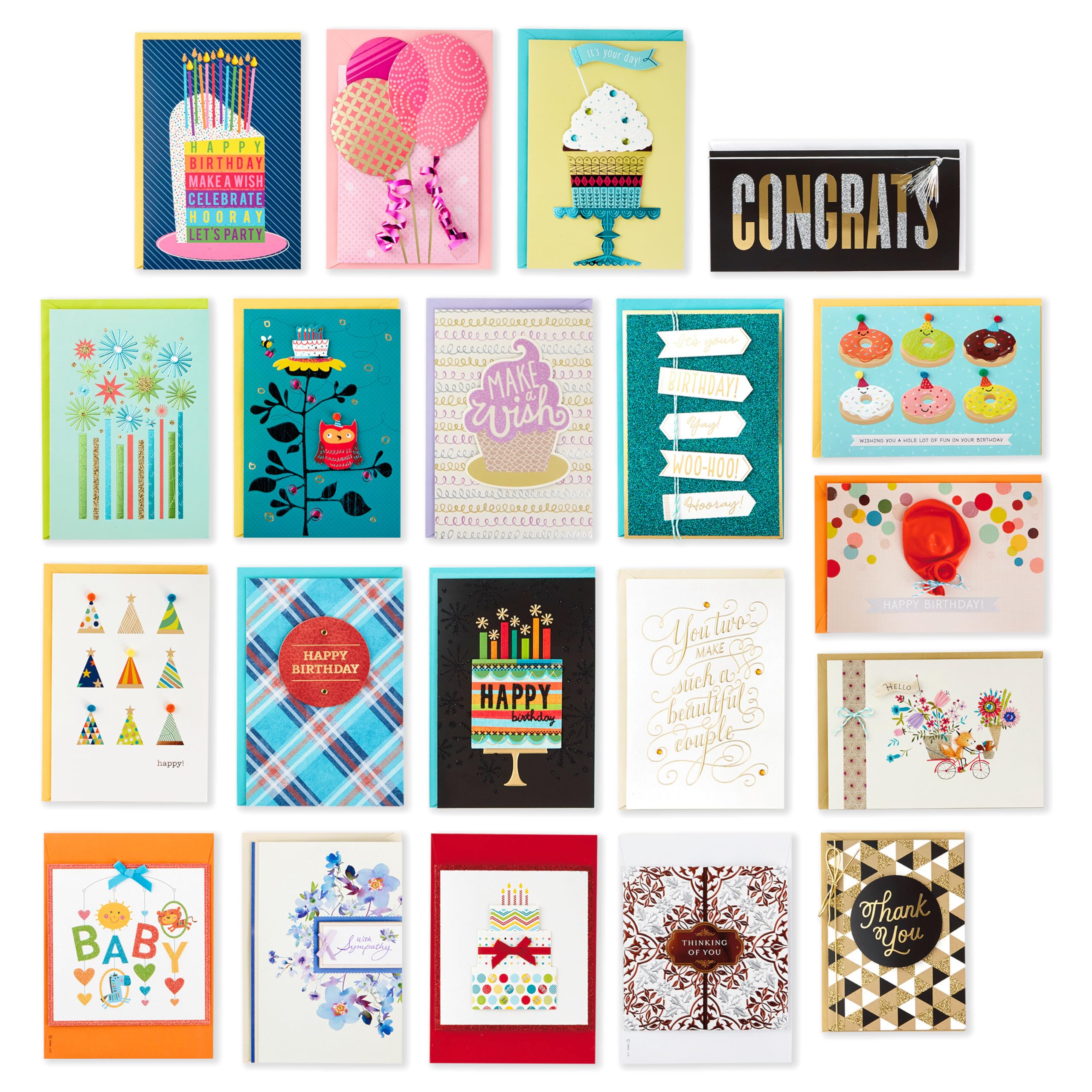 Hallmark Surtido de tarjetas hechas a mano para todo tipo de ocasiones, con diseño floral rosa (paquete de 20)