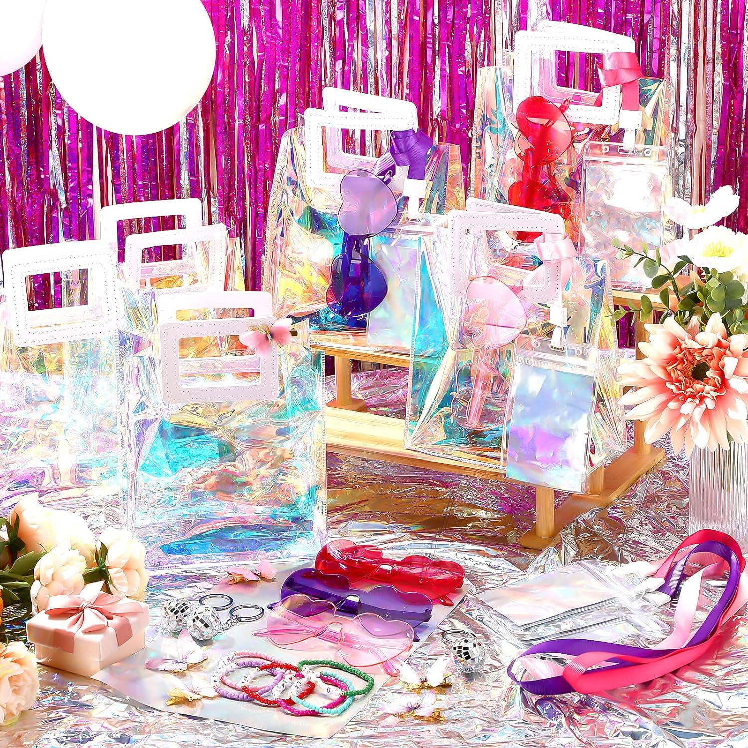 Geiserailie 48 Pcs Kpop Party Favors Friendship Gifts 6 Set Include Bracelet Disco Keychain Sunglasses Butterfly Clip and VIP Passes Holder for Kpop Fans Party Supplies Birthday Decorations - Image 3