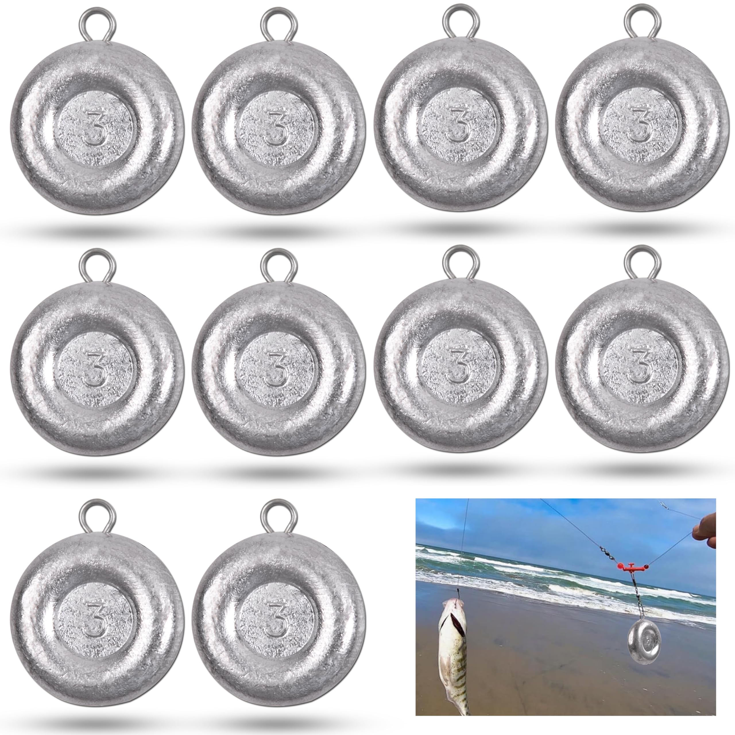 Disc Sinkers Fishing Weights, Flat Coin Sinkers Saltwater Surf Fishing Weights for Catfishing Drifting Trolling Bottom Saltwater Fishing Tackle 1oz