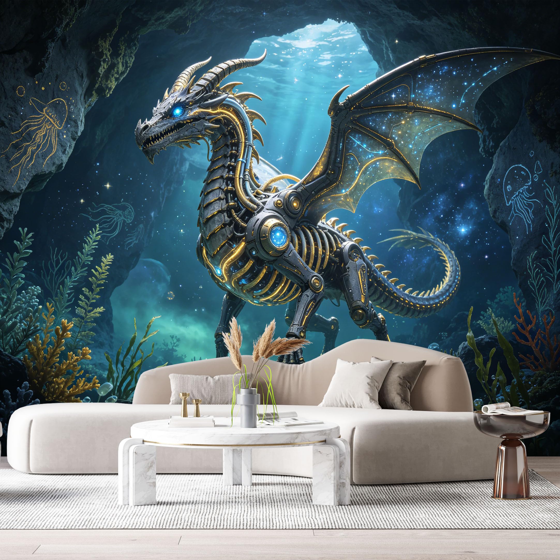 Custom Size Wall Mural Heavy Armored Fantasy Beast Science Fiction Underwater Steampunk Metal Armor 3D Style SelfAdhesive Art Prints Removable Large Wallpaper Esports Game Room Studio