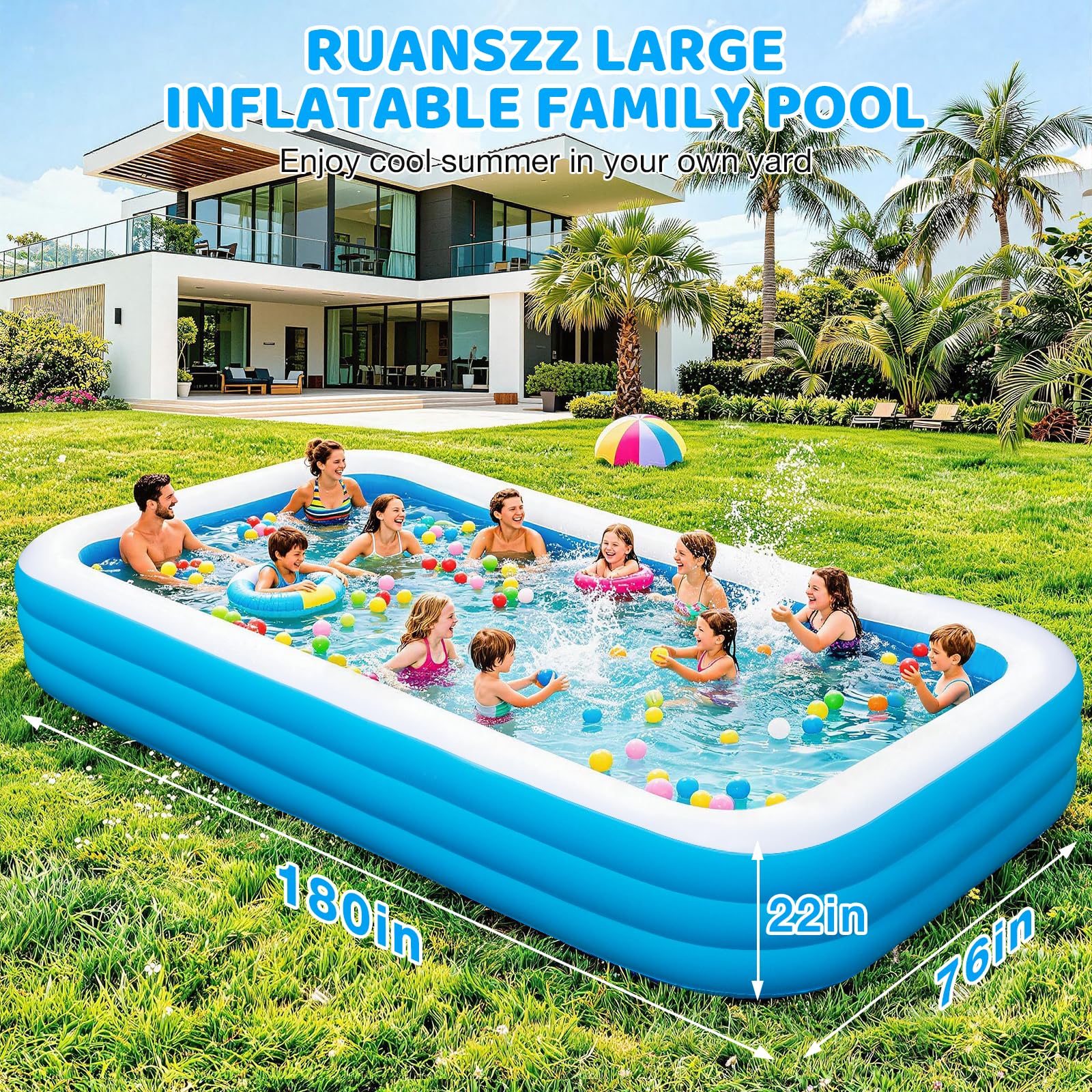 Piscina gonfiabile extra large per adulti, 457 x 193 x 55 cm, piscina spessa di grandi dimensioni con pompa ad aria, piscine grandi per cortile, giardino, prato, interno