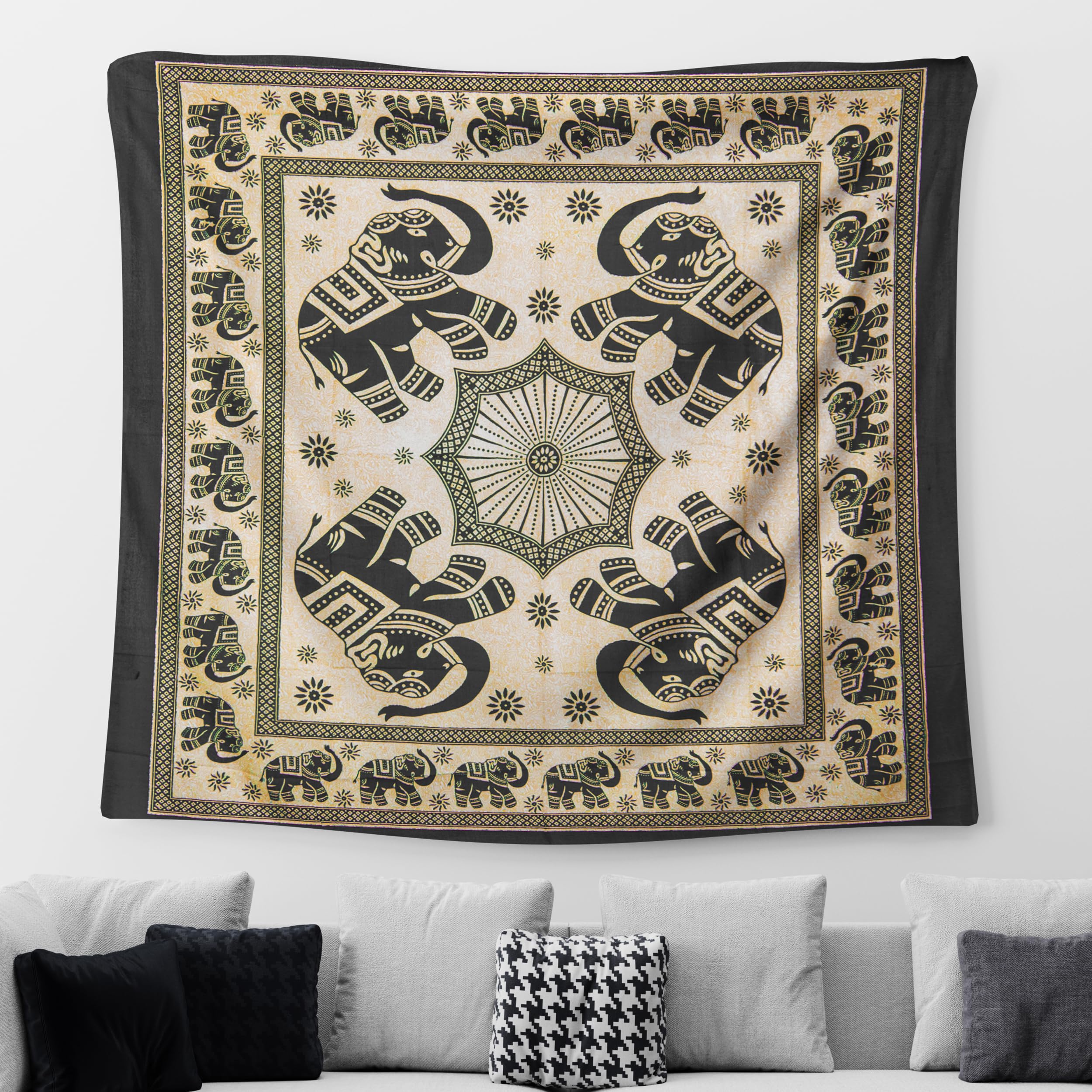 BESCH Toalla de Playa - Tapiz con Estilo de Mandala Indio - 220x240cm - Pareo de Algodón y Poliéster,Manta Picnic,Yoga, Antiarena, Multiusos, Decoracion Pared
