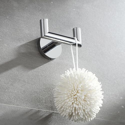 Miniatura 4 de Gancho para toallas, ganchos para baño y cocina, moderno gancho doble para bata montado en la pared, cromo, 077020-CR, serie Leo