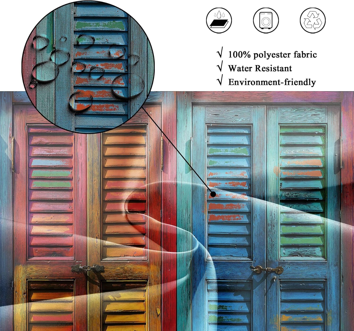 Riyidecor Rustic Barn Door Shower Curtain for Bathroom Decor 72Wx78H Vintage Colorful Farmhouse Wooden Wood Blinds Plank Countryside Art Printed Fabric Polyester Waterproof 12 Pack Plastic Hooks
