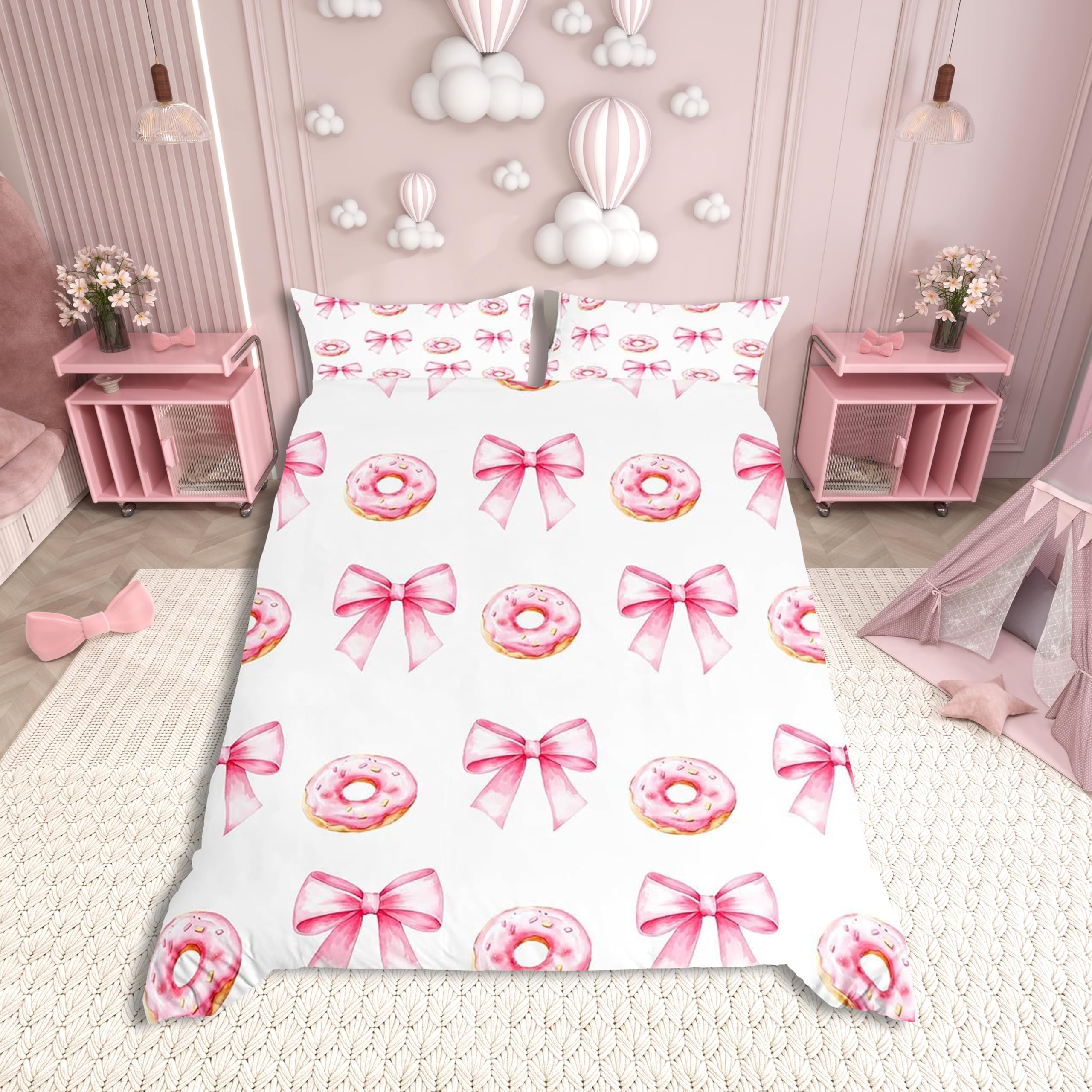 Parure de lit rose pour enfants housse de couette pour lit double motif dessin animé