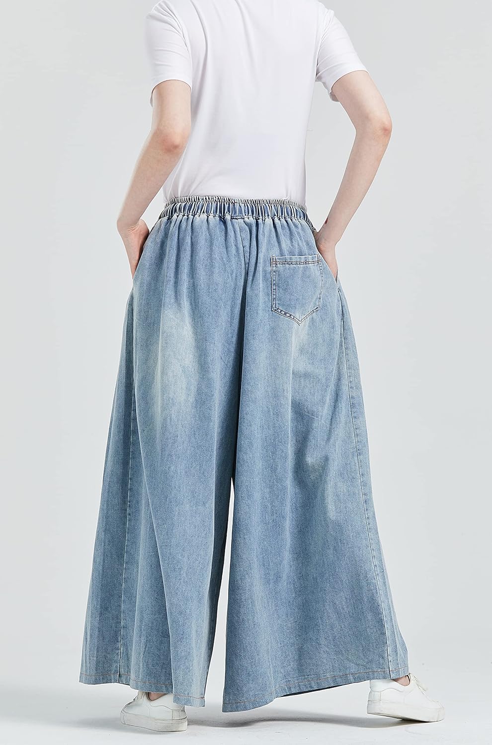 Extra Wide Leg Denim Pants for Women Long Jeans Elastic Waist with Pockets Plus Size Loose Casual - Image 6