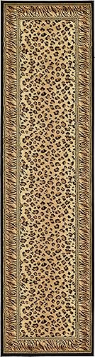Miniatura 2 de Unique Loom Wildlife Collection - Alfombra inspirada en animales con diseño de bordes de guepardo, 2 pies 7 pulgadas x 10 pies, marfilnegro