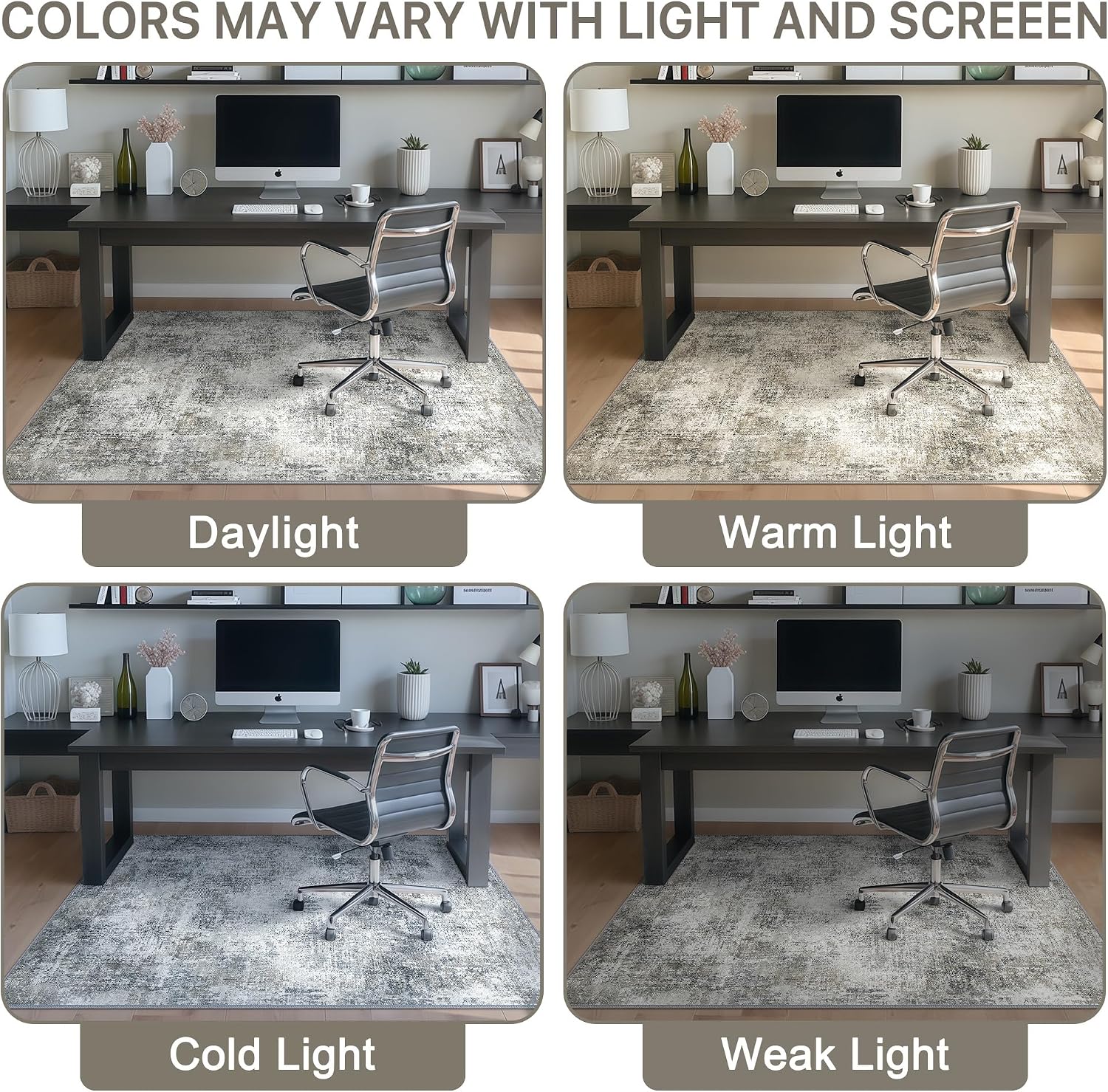 Office Chair Mat for Hardwood Tile Floor, Abstract 36"X 48" Desk Mats for Office Chair on Rolling Chairs Carpet, Desk Anti-Slip 1/5" Thick Rug for Computer Chair, Thin Low-Pile Floor Mat, Slate