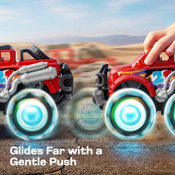 Vroomix JOYIN 3 Pack Monster Truck Toy - Toy Truck with Flashing LED Wheels - Light-Up Friction-Powered Cars for Kids - Boys Girls Birthday Gift