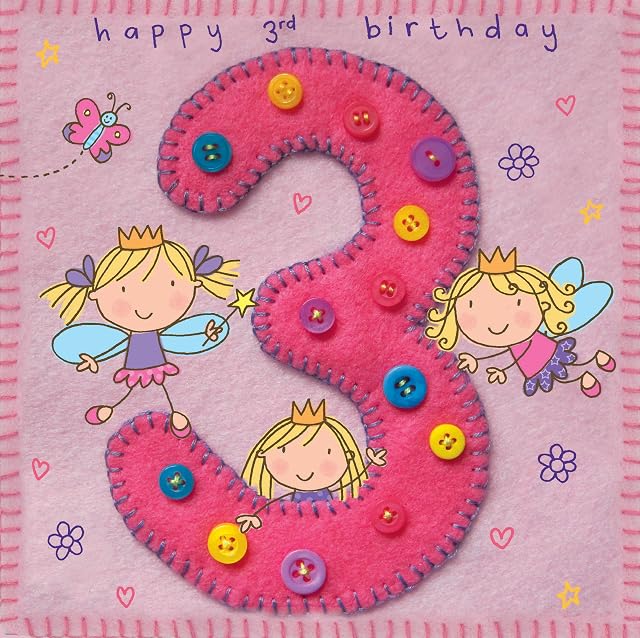 Twizler 3rd Birthday Card for Girl with Fairy Princess and Butterfly - Three Year Old - Age 3 - Childrens Birthday Card - Girls Birthday Card - Happy Birthday Card