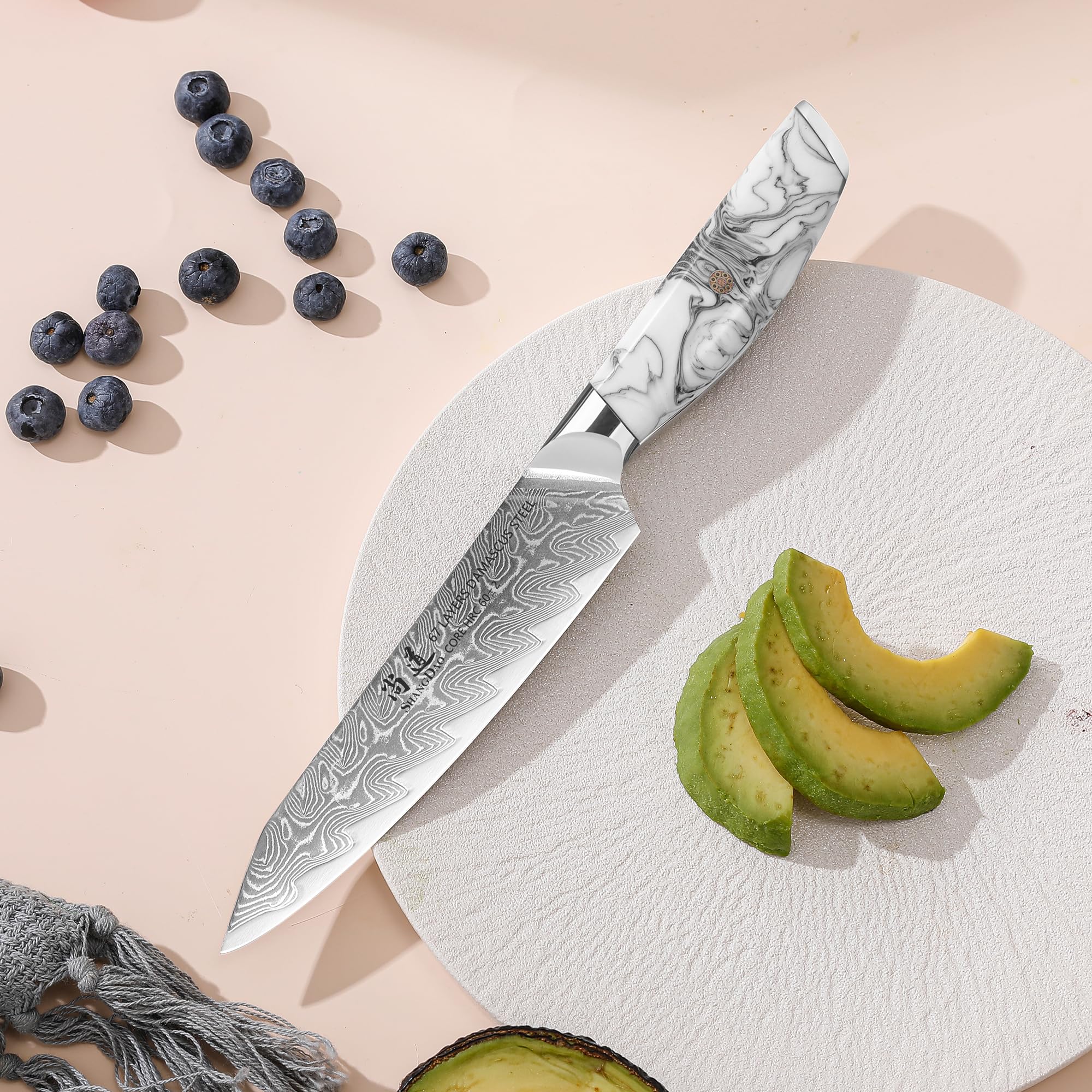 SHANGDAO Couteau de Cuisine 13 cm, Couteaux d'office pour Fruits et légumes tranchants, Acier damas forgé avec Manche en résine