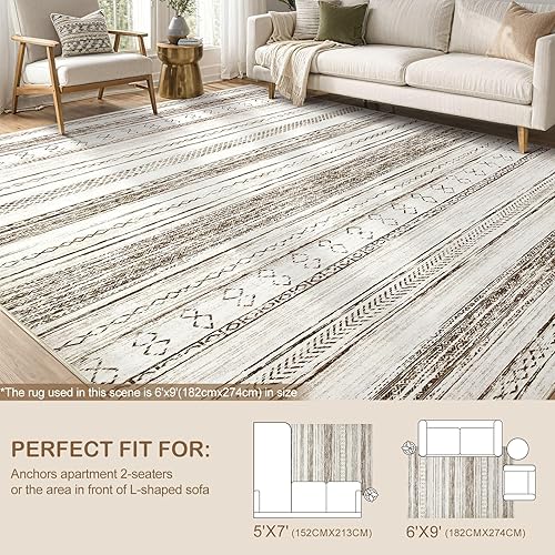 Miniatura 8 de Tortania - Alfombra para sala, suave, grande y lavable de 6 x 9, neutra, bohemia, marroquí y rústica, alfombra para interiores, dormitorio, debajo