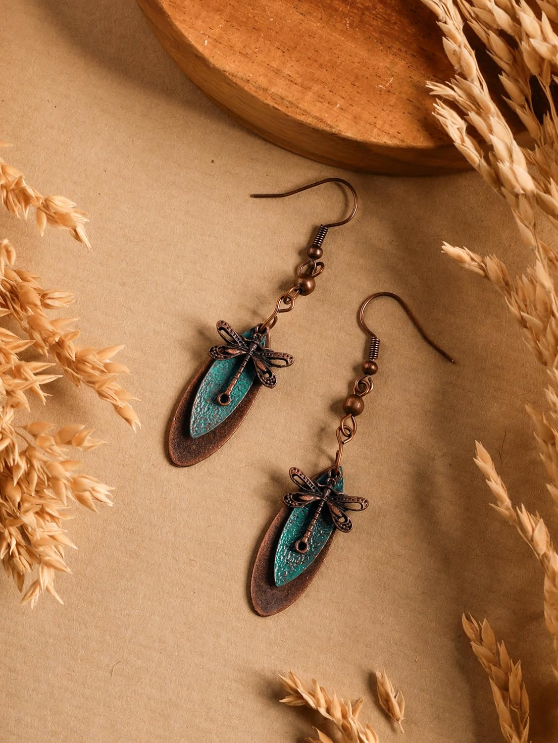 MINACHI Boho Antique Copper Tone Dragonfly Long Dangle Drop Earrings for Women with Patina Charm, Vintage Rustic Western Festival Statement Jewelry Gift - Image 3