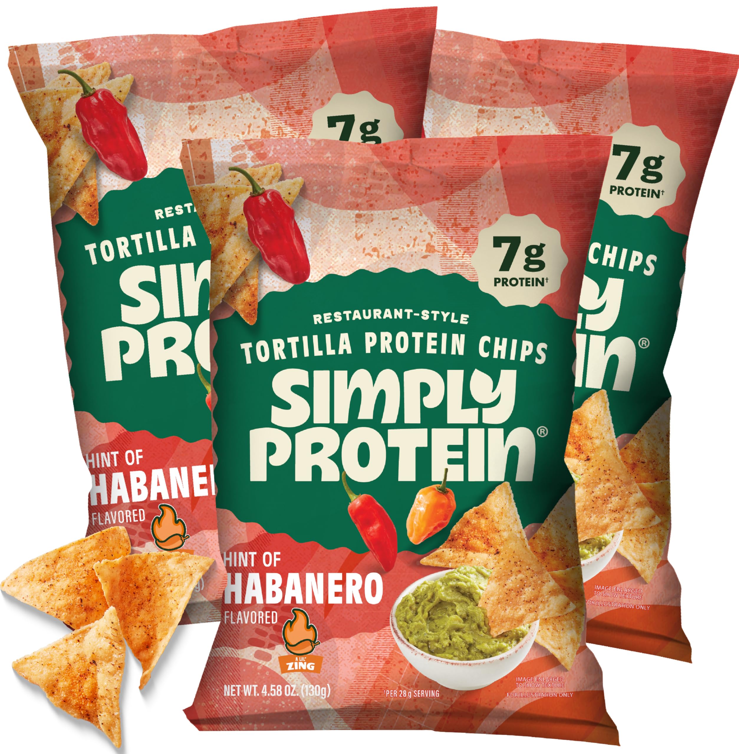 Tortilla Chips, Restaurant Style Protein Chips, Hint of Habanero (3-Pack) - 7g Protein, 140 Calories, Gluten Free, Vegan - Plant Based Pea Protein Snacks - 3 Bags, 4.58oz (130g)
