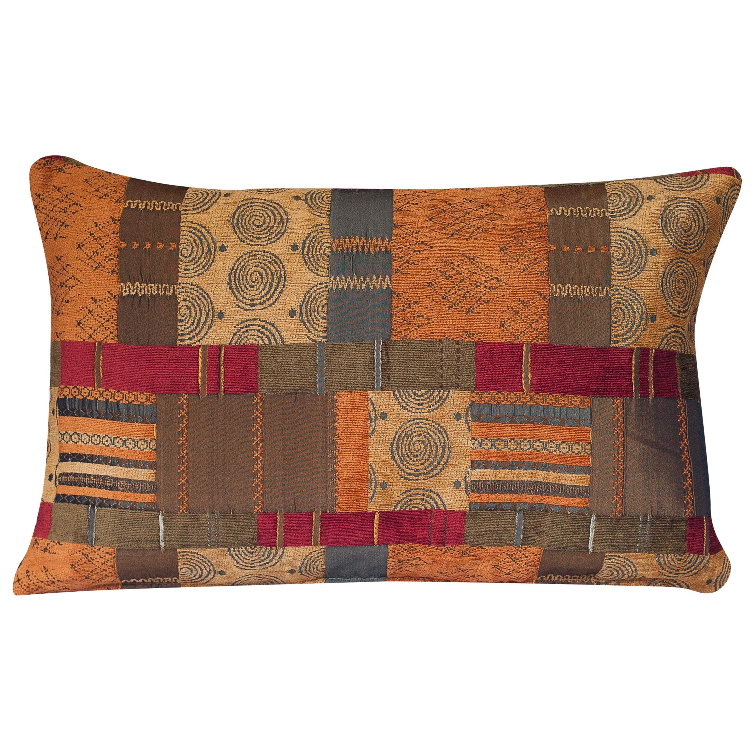 Linen Loft Terracotta Moroccan Style Patchwork Xl Rectangular Cushion Cover. Double Sided. 23X15 Pillowcase. Rich Red Chenille, Ethnic Burnt Orange Faux Sulk, Tribal Green. Heavyweight Fabric.