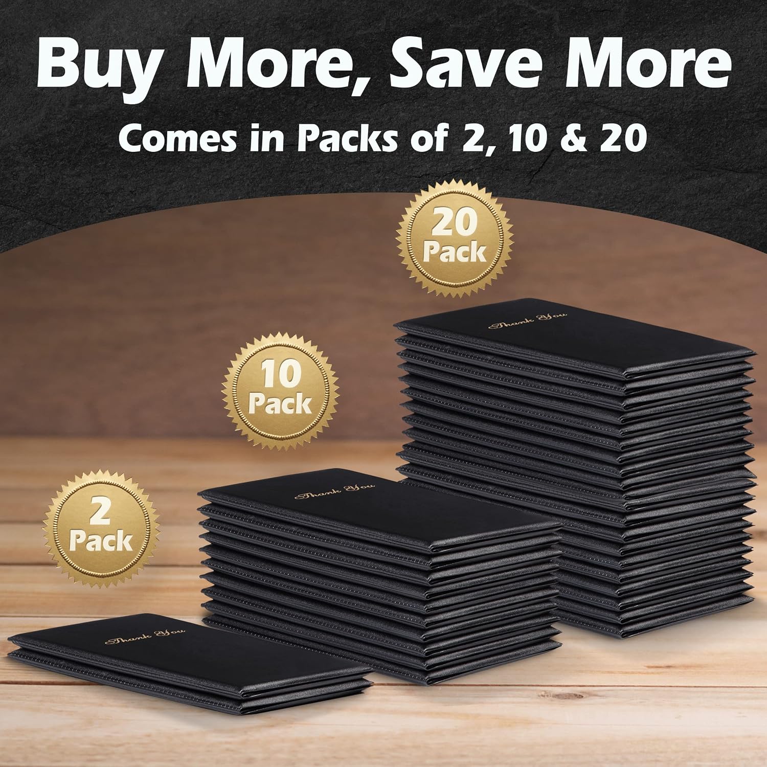 Gold Lion Gear Restaurant Check Presenters (Black 20 Pack) - Server Books for Waitress - Guest Check Card Holder with Gold Thank You Imprint - Ideal for Professional Servers in Various Dining Settings