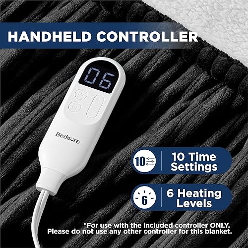 Miniatura 4 de Bedsure Manta térmica eléctrica individual  franela suave acanalada, manta eléctrica de calentamiento rápido con 6 niveles de calefacción y 10