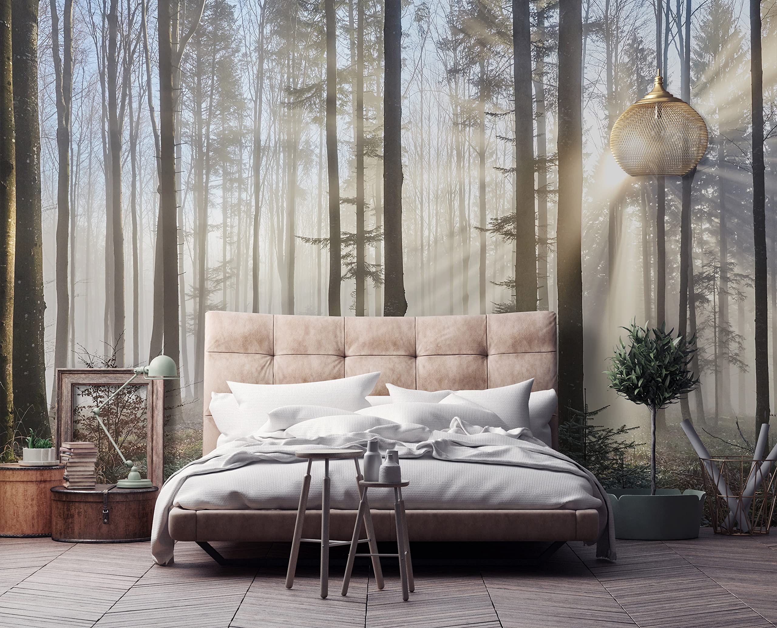 Papel Pintado Bosque Gris Niebla Árboles Salón Dormitorio 368x254 cm - Incluye Pegamento - Fotomurales Pared Tejido No Tejido Decorativos Murales Fotográfico XXL Moderno Decoración de Paredes